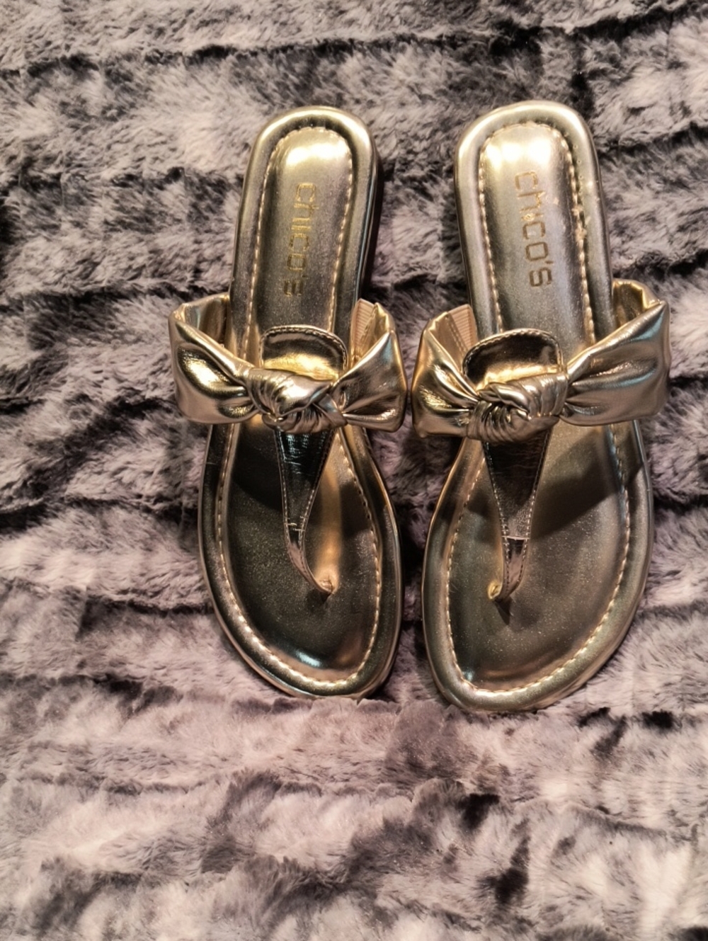Chico's Metallic Gold Knot Thong Sandals - Women's